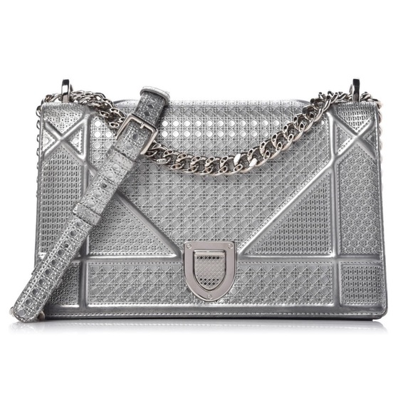 Dior Handbags - Christian Dior Diorama Silver Flap Shoulder Bag